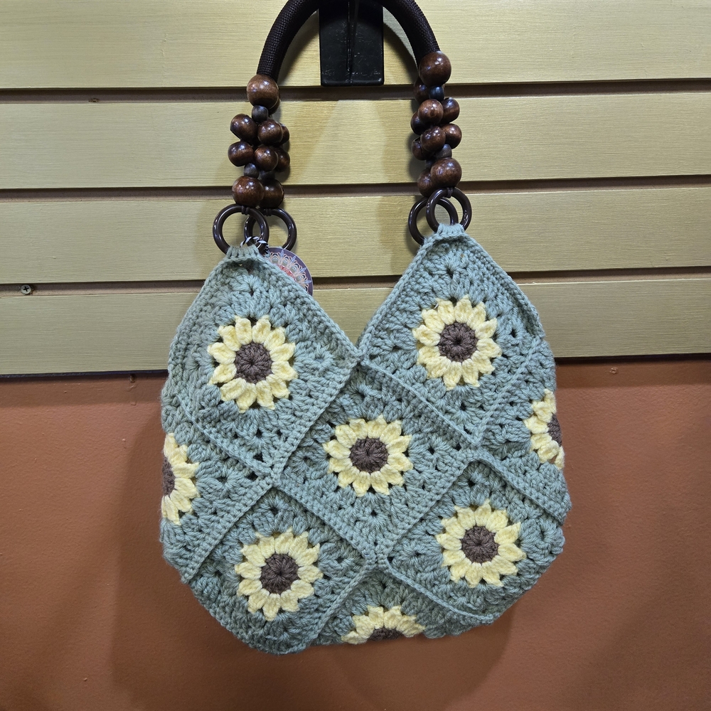 Handcrafted Floral Crochet Bag - Green and Yellow